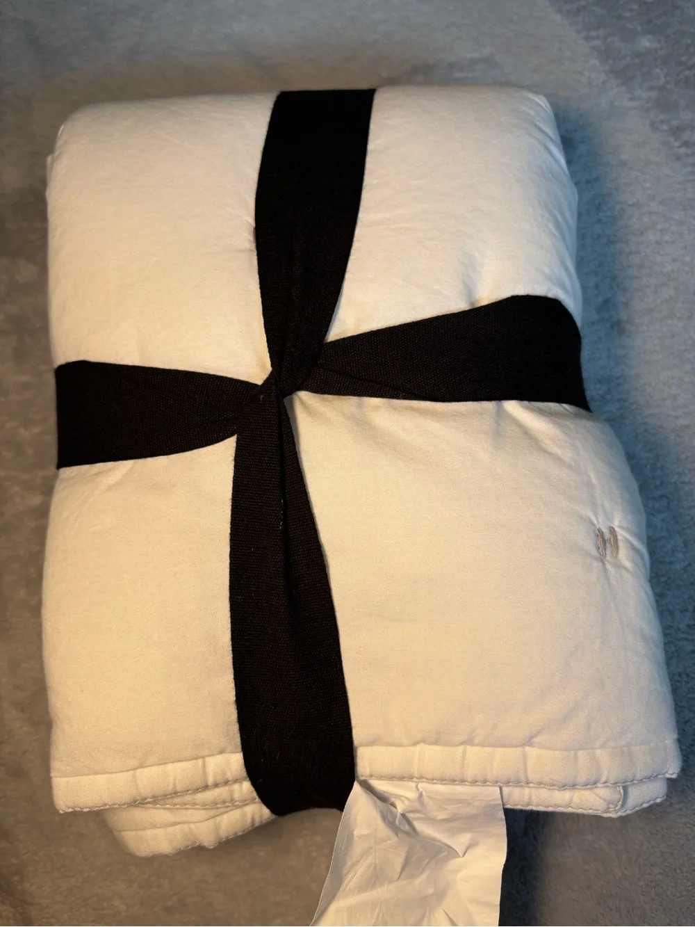 New West Elm Organic Cotton Pillow Insert with Black Strap - White